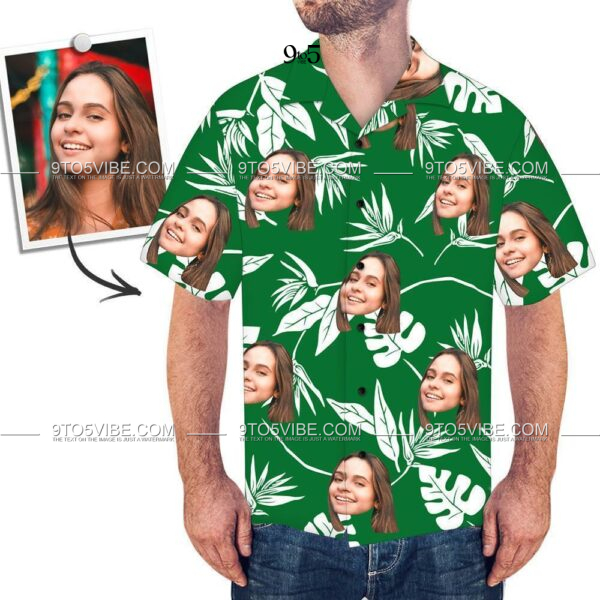 Men's Custom Face Shirt Hawaiian Shirt Short Sleeve Green  - Free Design 9to5vibe