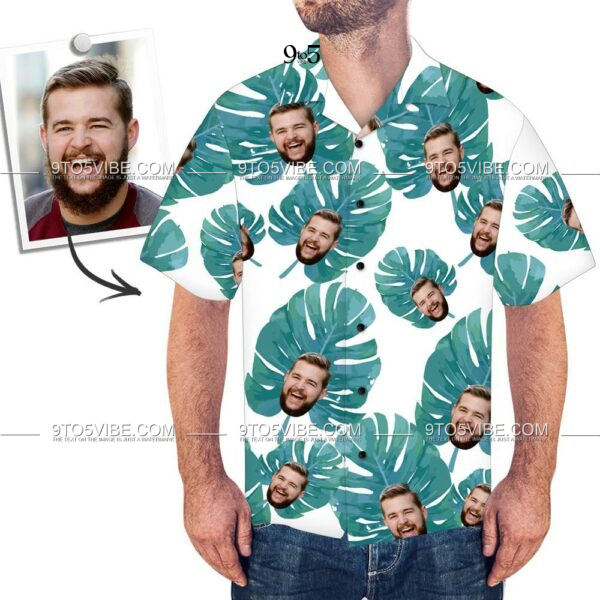 Men's Custom Face Shirt Hawaiian Shirt Short Sleeve Leaves  - Free Design 9to5vibe