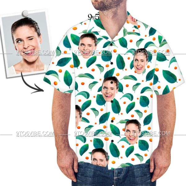 Men's Custom Face Shirt Hawaiian Shirt Short Sleeve Leaves And Dot  - Free Design 9to5vibe