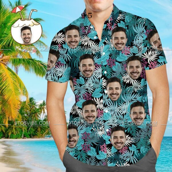 Men's Custom Face Shirt Hawaiian Shirt Short Sleeve Palm Leaves  - Free Design 9to5vibe