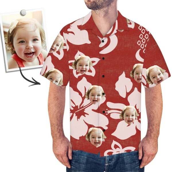 Men's Custom Face Shirt Hawaiian Shirt Short Sleeve Red And White Flower - Free Design 9to5vibe