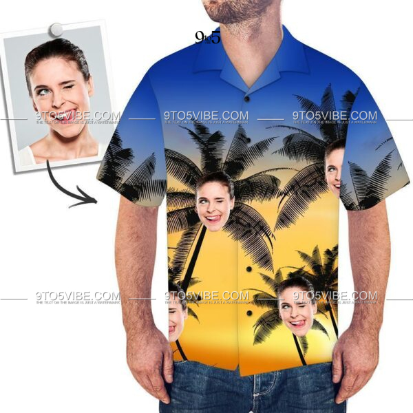 Men's Custom Face Shirt Hawaiian Shirt Short Sleeve Tropical Sunset  - Free Design 9to5vibe