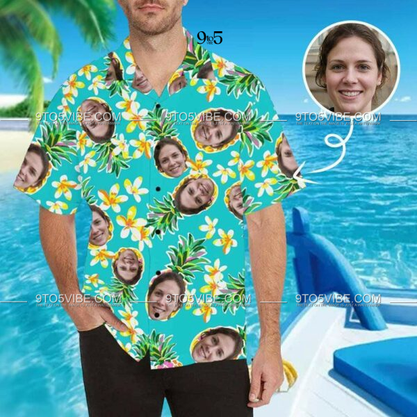 Personalised Christmas Shirts Australia Custom Face Flower Men's All Over The Print Pineapple Hawaiian Shirt - Free Design 9to5vibe