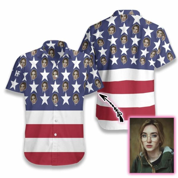 Personalized American Flag Hawaiian Shirts Custom Face  - Free Design 9to5vibe