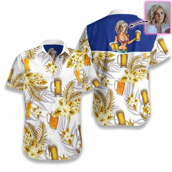 Personalized My Sexy Beer Girl Yellow Hawaiian Shirts Custom Face - Free Design 9to5vibe